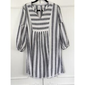 Rock Flower Paper Chambray Blue Striped Beach Club Resort Dress Sz L
